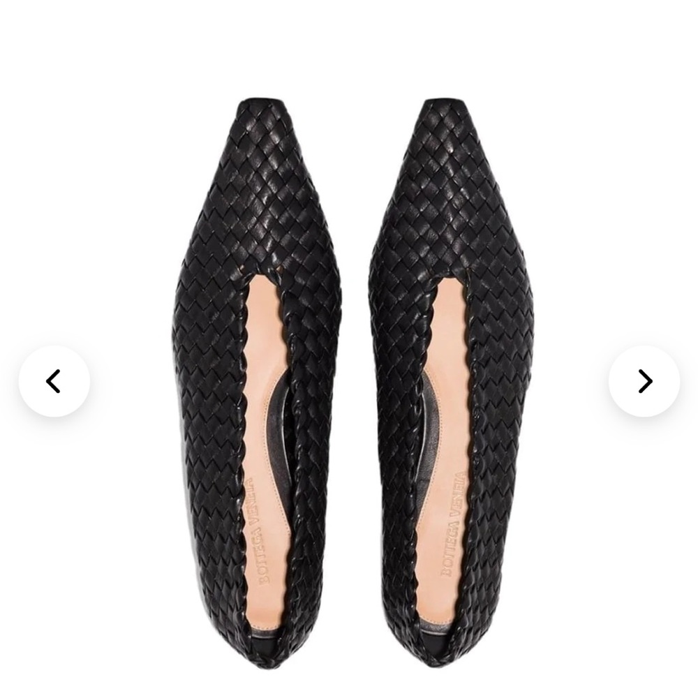 Bottega Veneta Almond Black Ballet Flats Woven Leather Intrecciato 40 10
